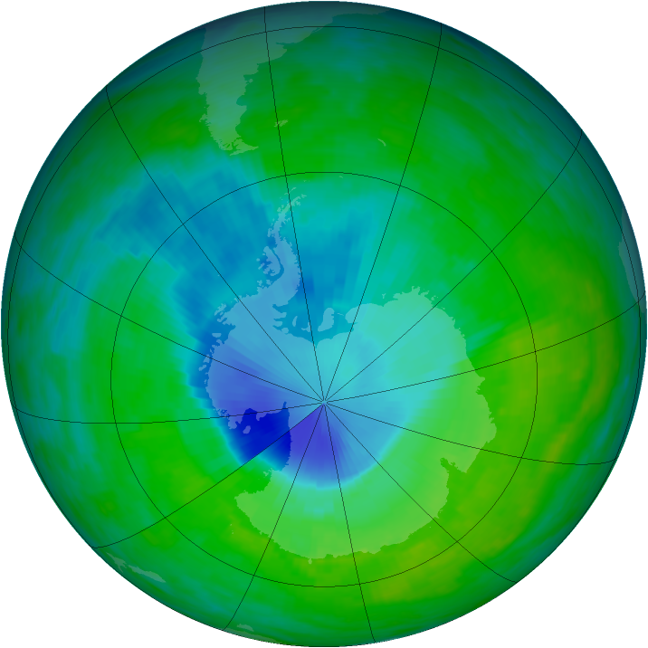 Antarctic ozone map for 06 December 1992